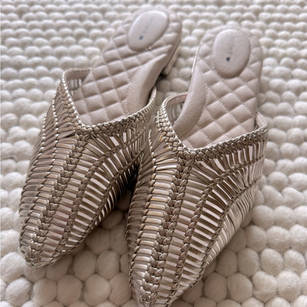 Birdies The Swan Gold Leather Mules Slides Size 9 - Picture 2 of 5